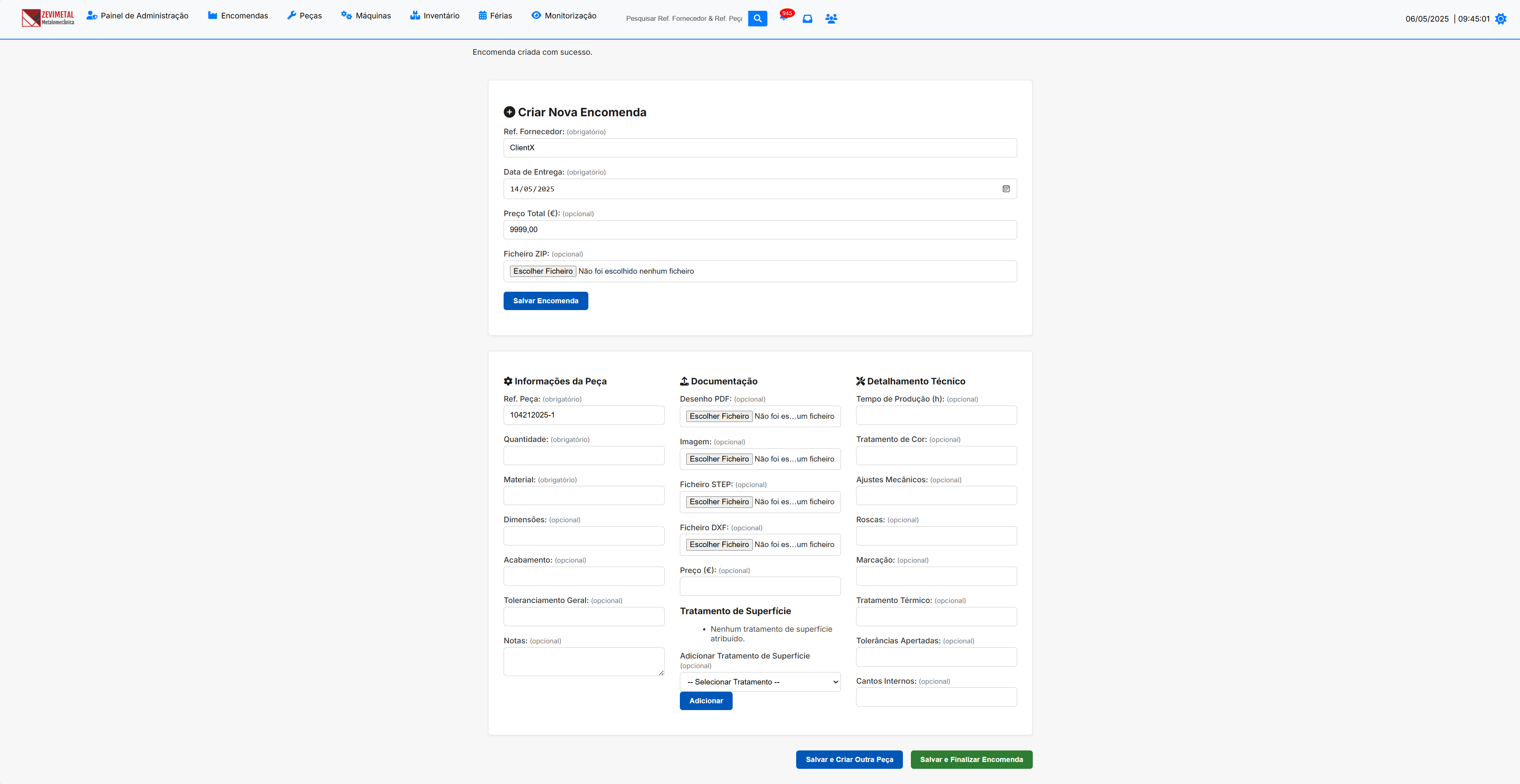 Criar Nova Encomenda