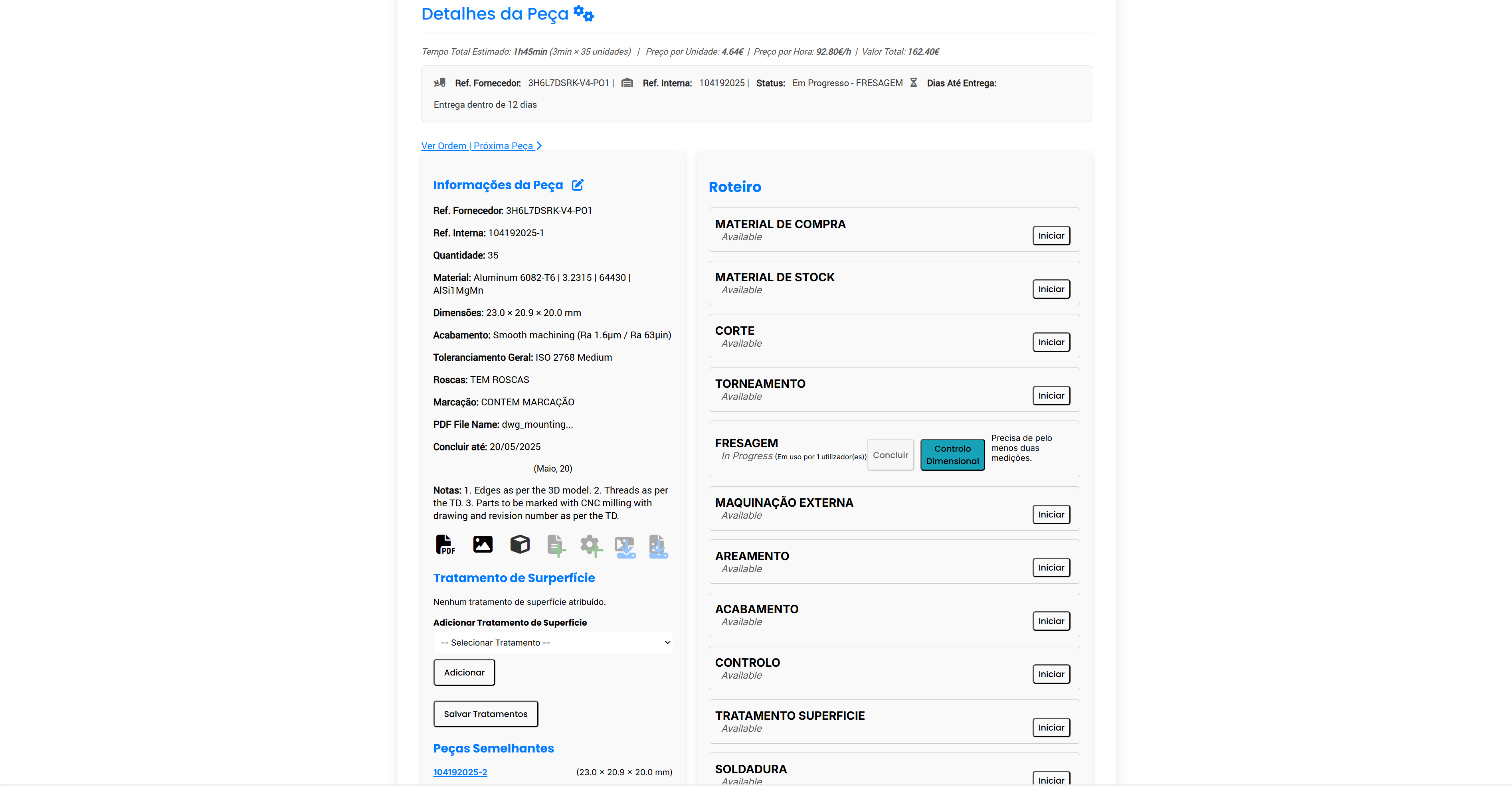 Detalhes da Peça e Roteiro de Produção
