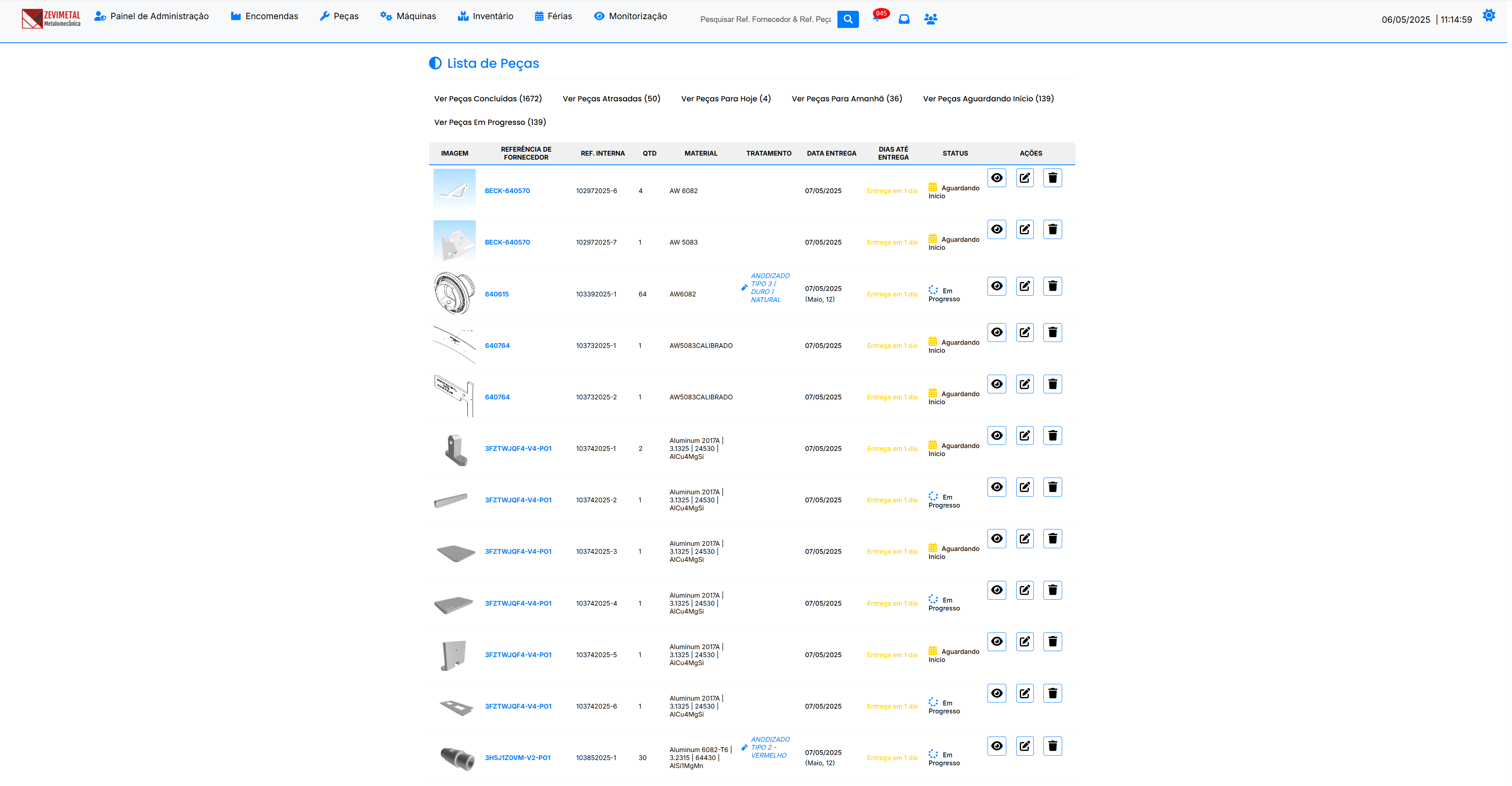 Lista de Peças